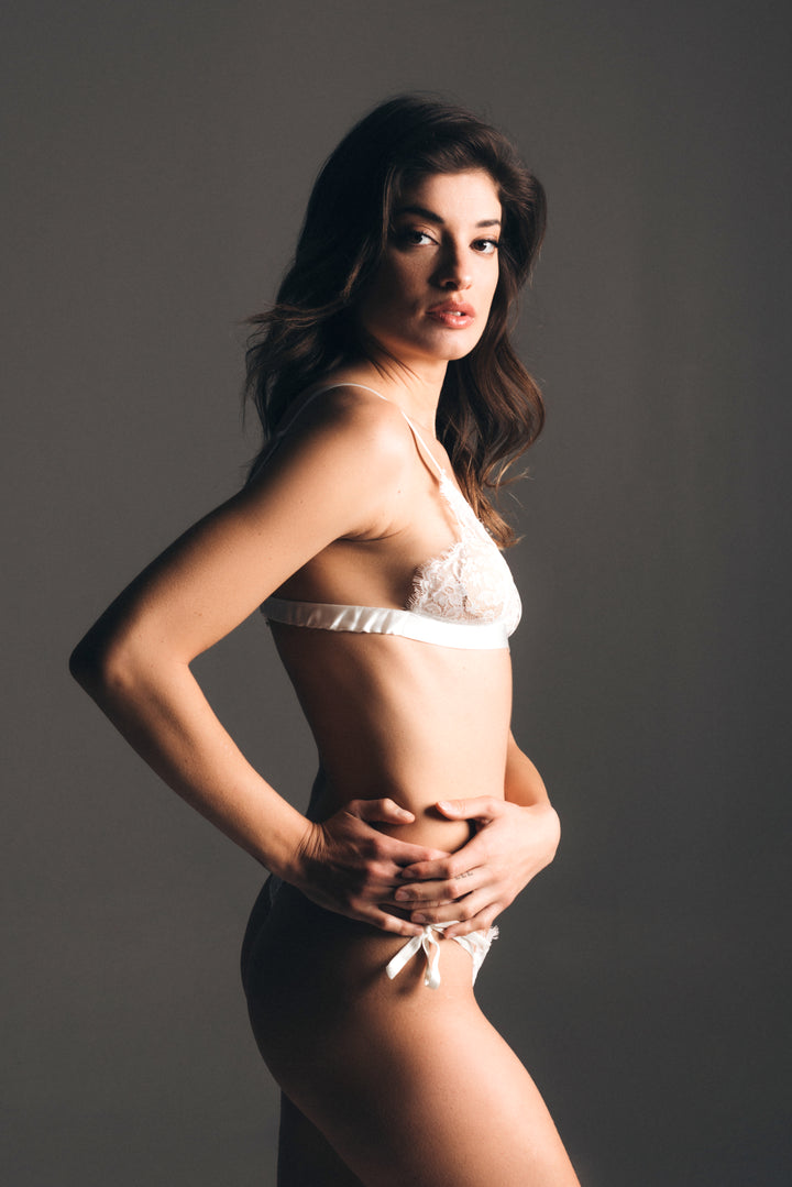 silk and lace balconette bra white ivory