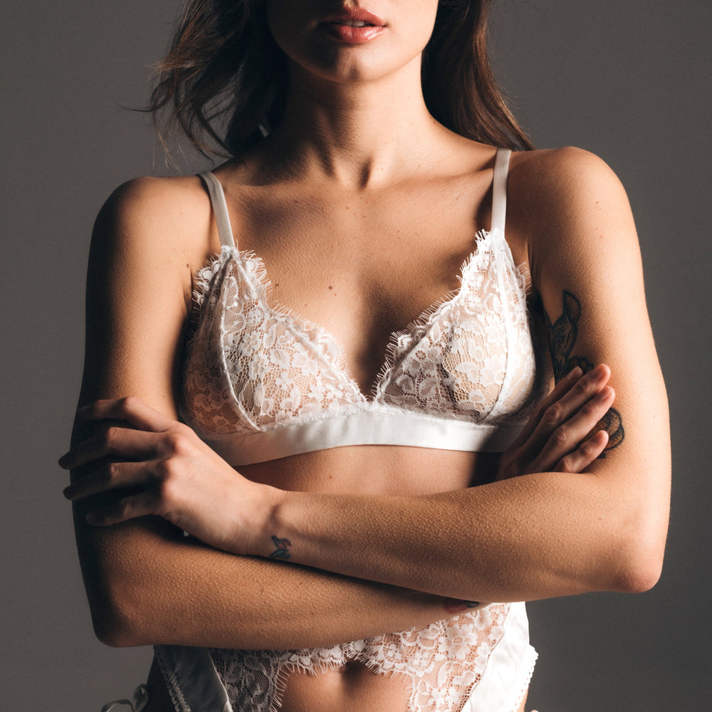 silk and lace balconette bra white ivory