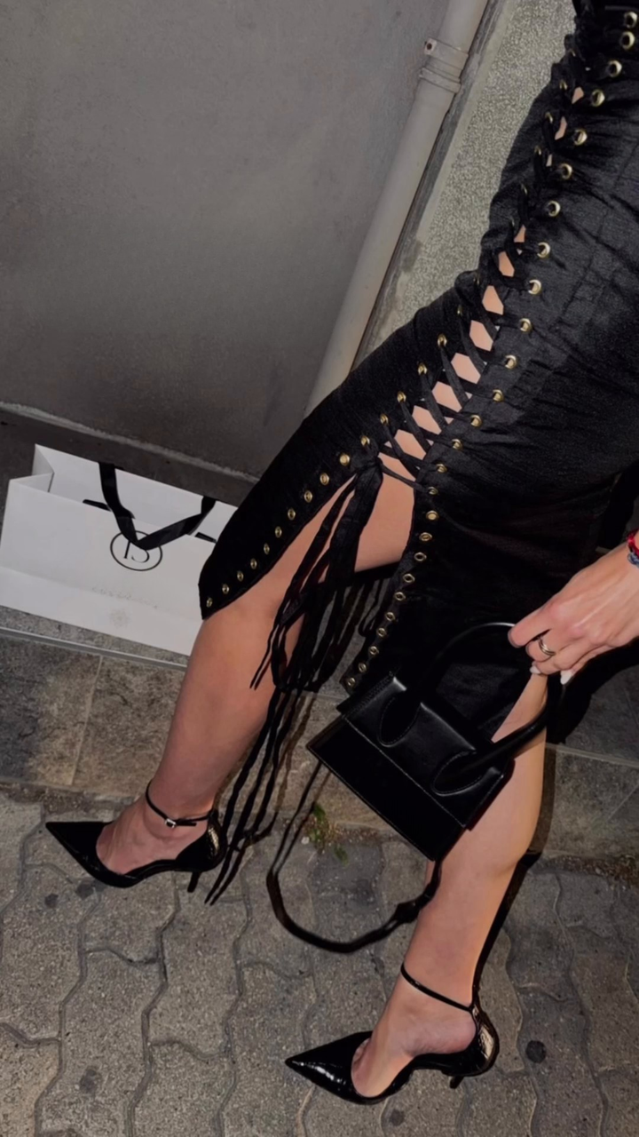Silk Époque midi suknja u crnoj boji