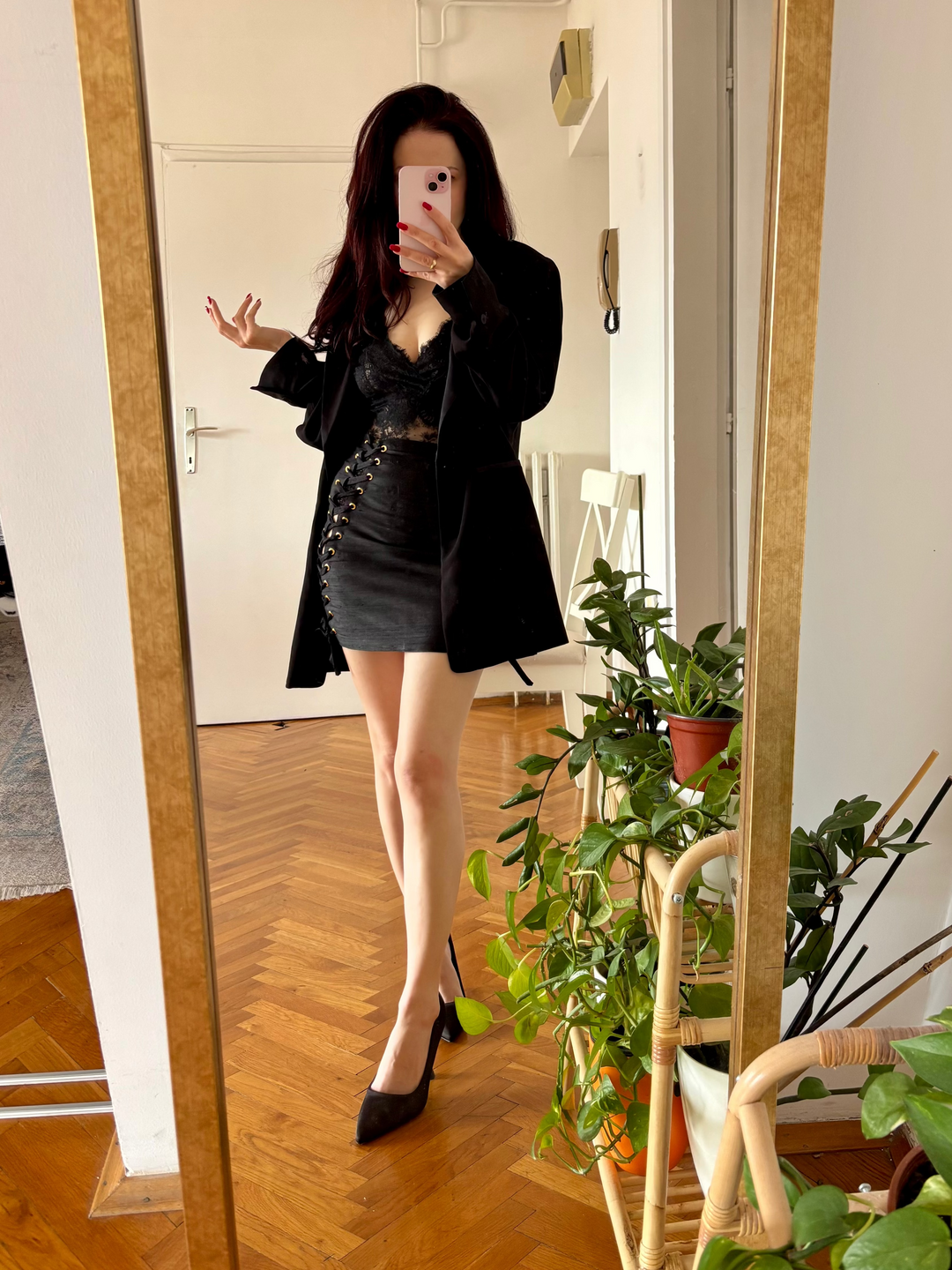 Silk Époque Double Slits Mini Skirt in Black