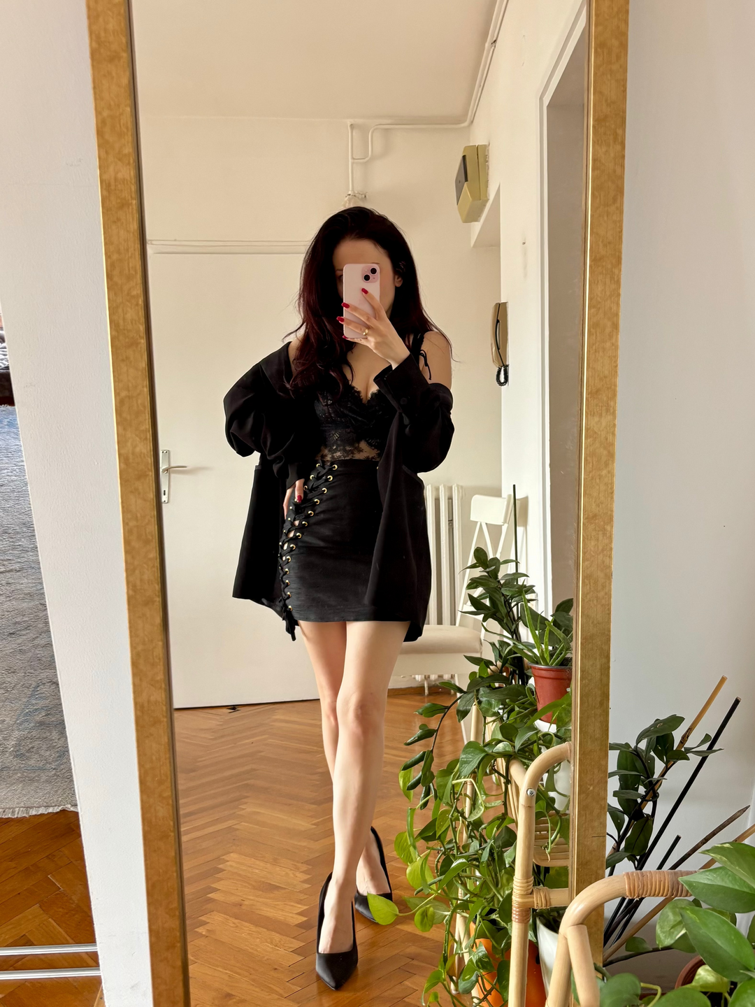 Silk Époque Double Slits Mini Skirt in Black