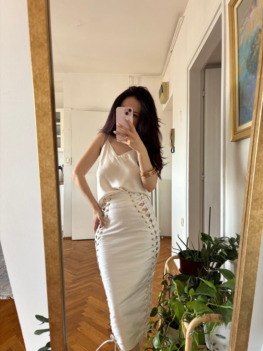 Silk Époque midi suknja u boji slonovače